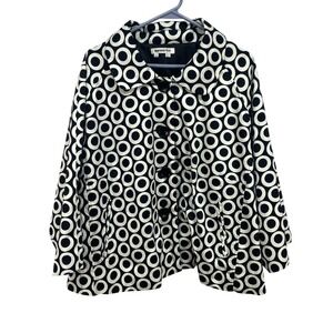 APPRAISAL PLUS Womens 3X Black White Mod Circle Artsy Jacket Button Graphic